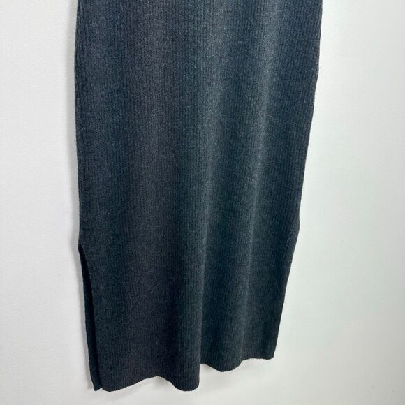 Magaschoni Women’s Dark Charcoal Grey Cashmere Mock Neck Short Sleeve Midi Dress - Picture 4 of 7